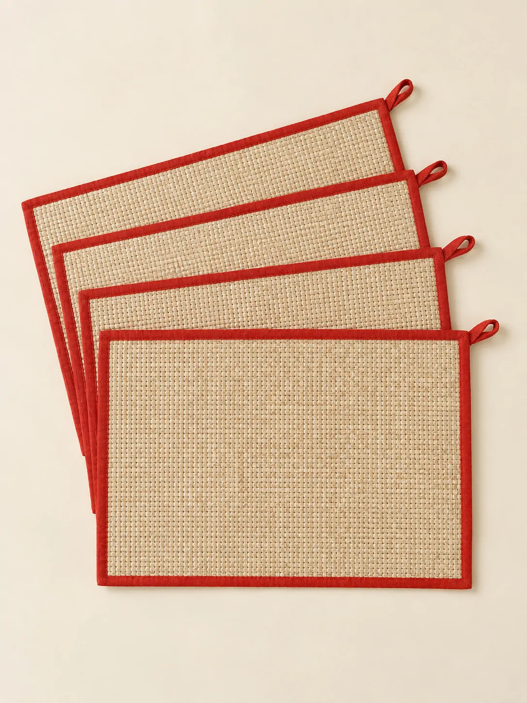 Basket Weave Placemats, Set of 4 laid flat, showing every piece in the set