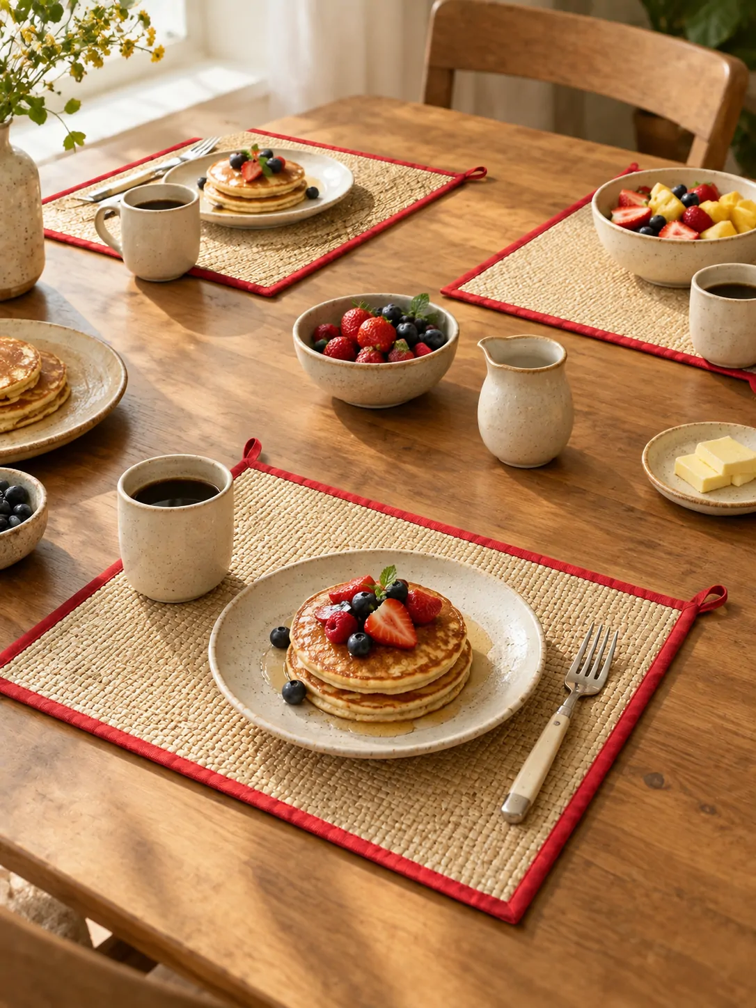 Basket Weave Placemats, Set of 4 on a laid weekend table