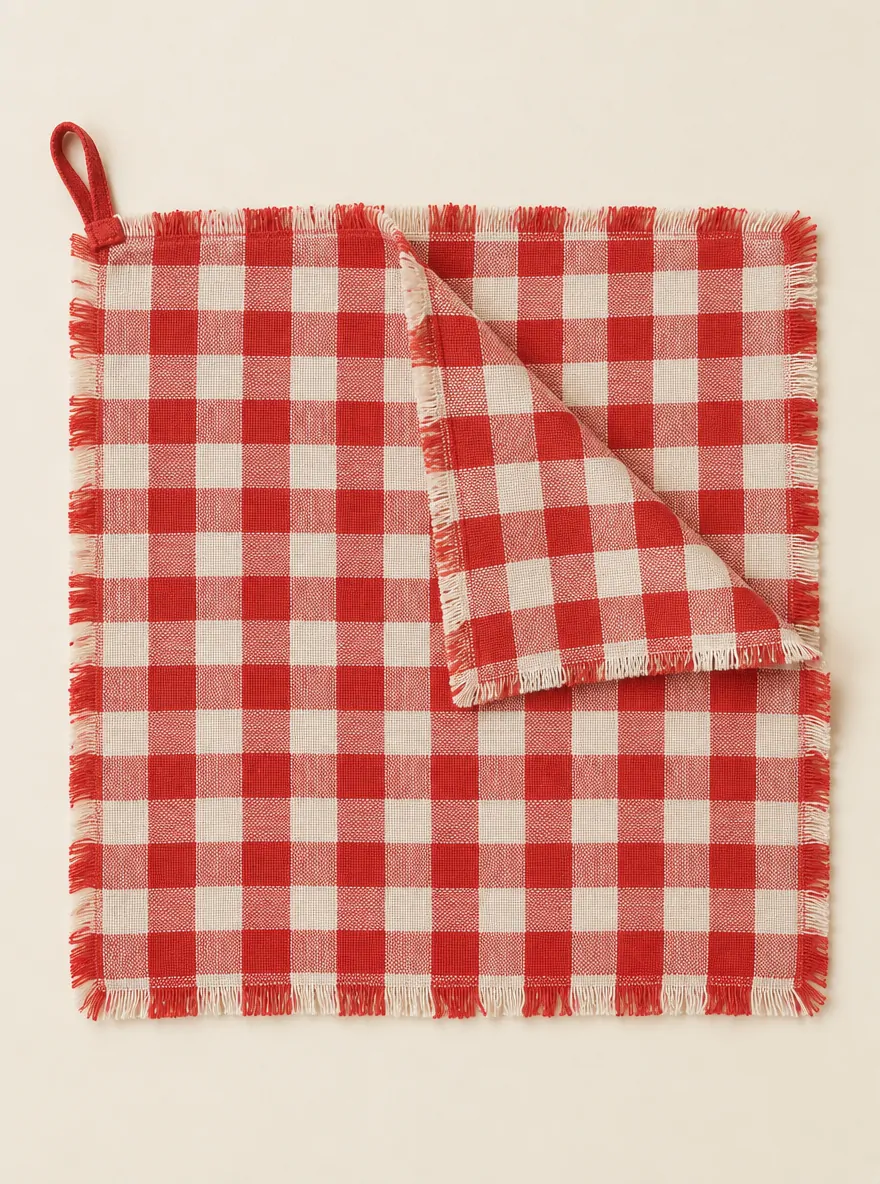 Big Gingham Picnic Cloth laid flat, showing every piece in the set