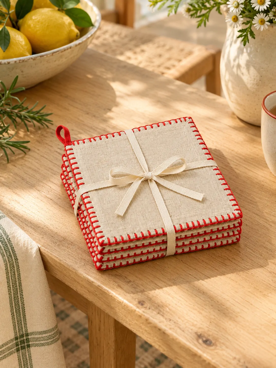 Blanket Stitch Napkins, Set of 4 folded