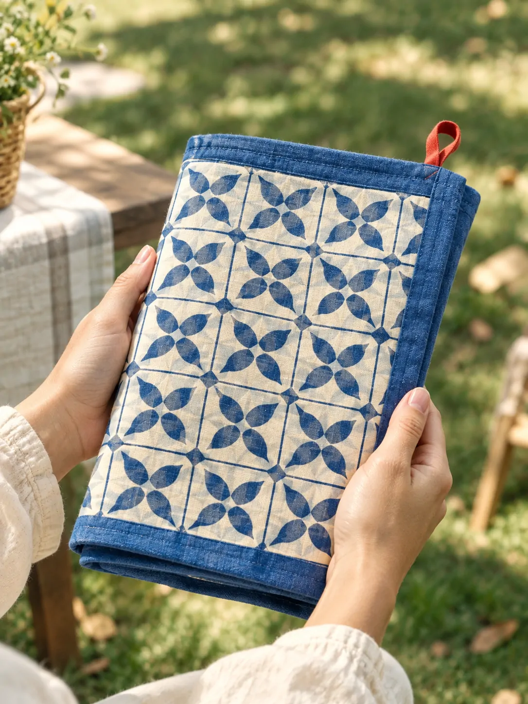 Blue Tile Tablecloth folded