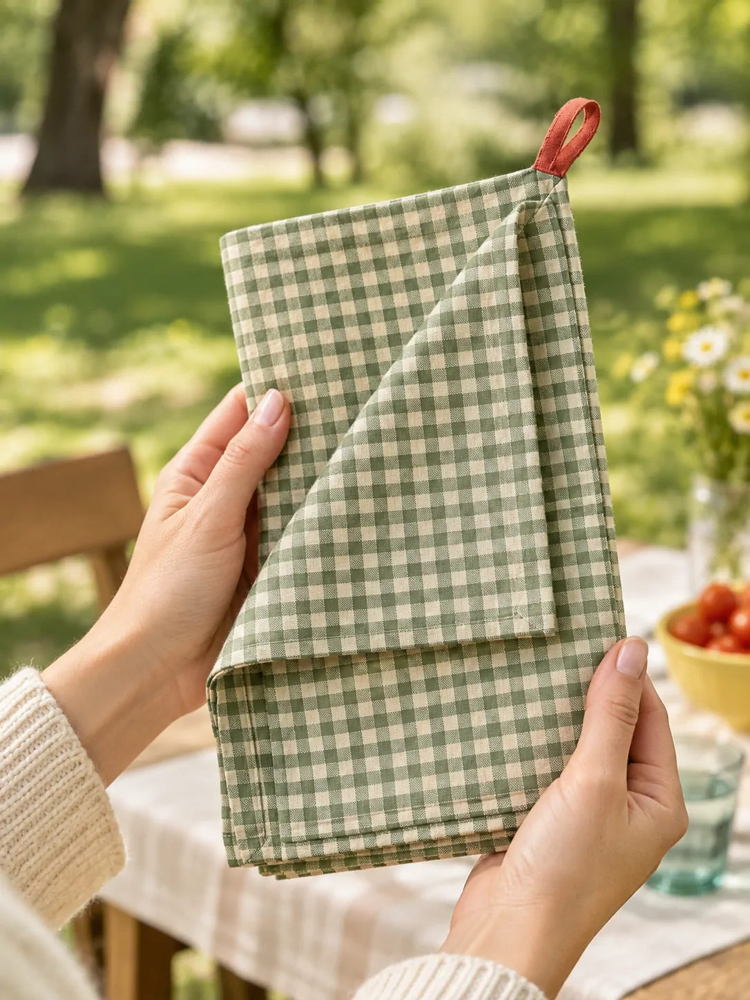 Café Check Tablecloth folded