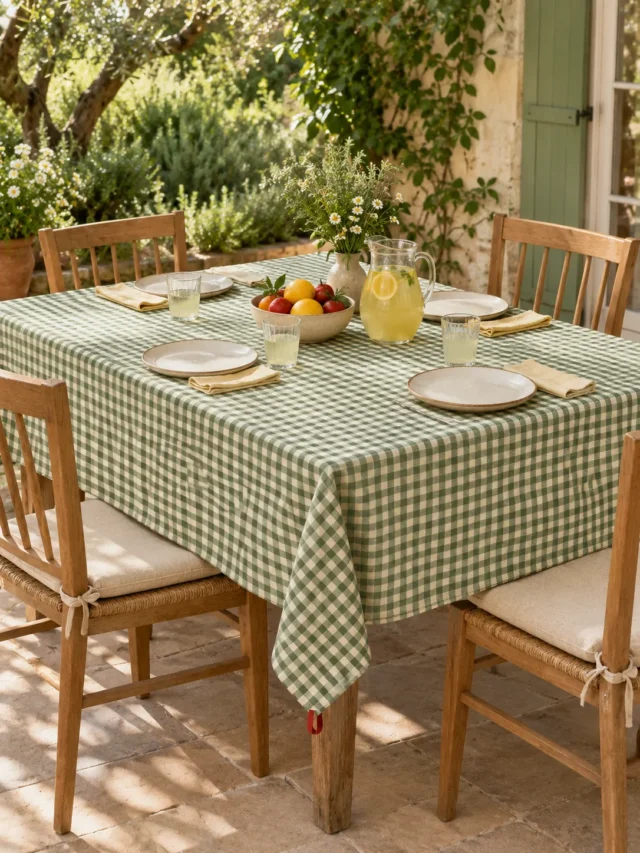 Café Check Tablecloth on a laid weekend table