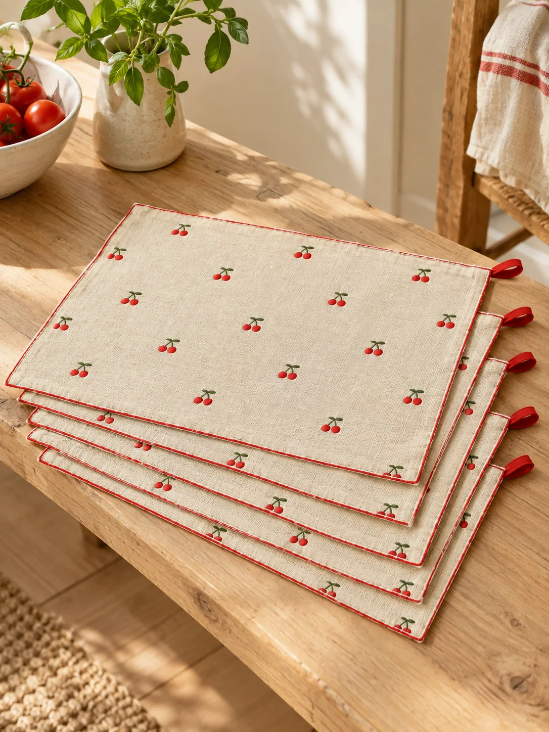 Cherry Dot Placemats, Set of 4 folded