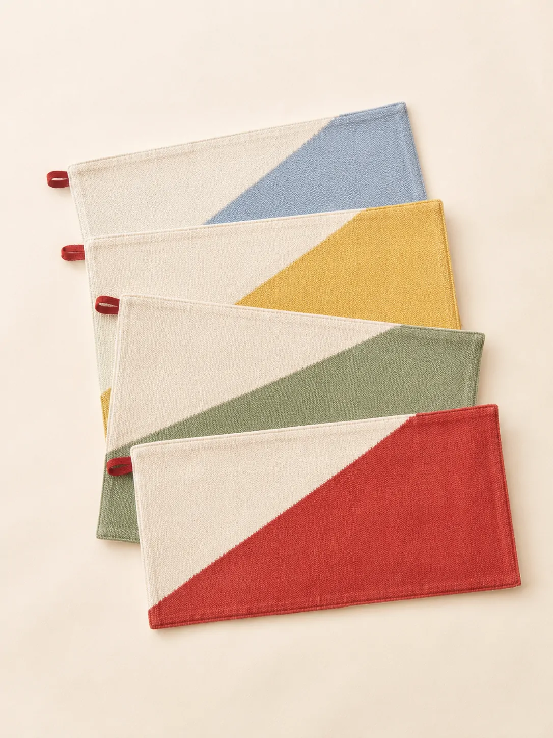 Colour Block Placemats, Set of 4 laid flat, showing every piece in the set