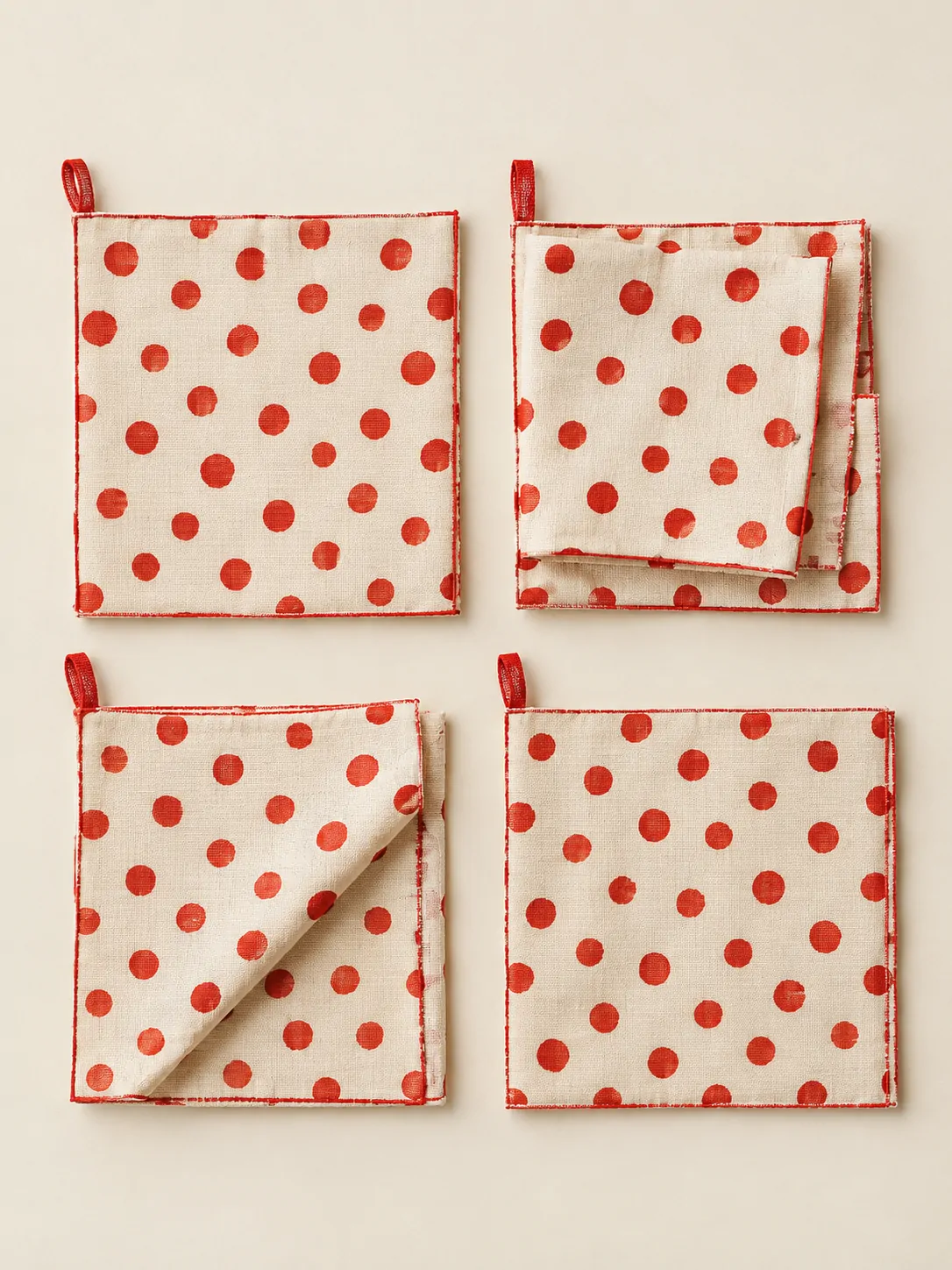 Dotty Napkins, Set of 4 laid flat, showing every piece in the set