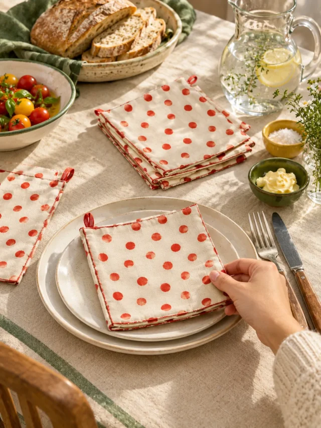 Dotty Napkins, Set of 4 on a laid weekend table