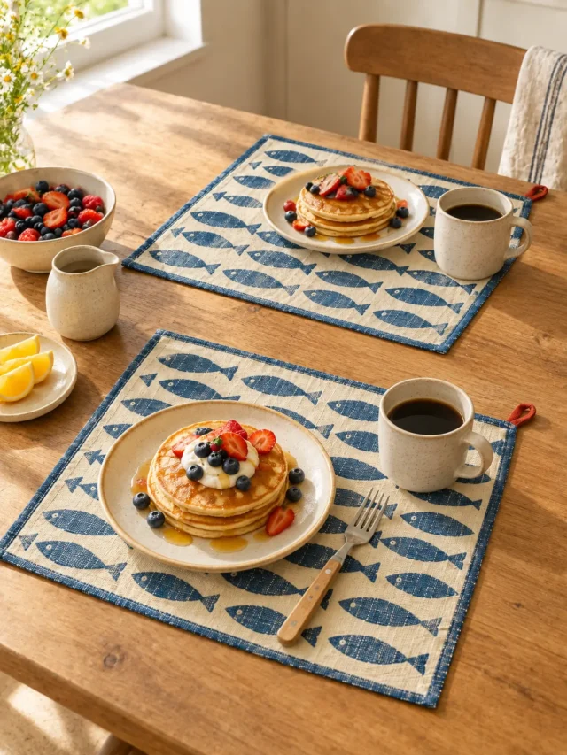 Fish Supper Placemats, Set of 2 on a laid weekend table