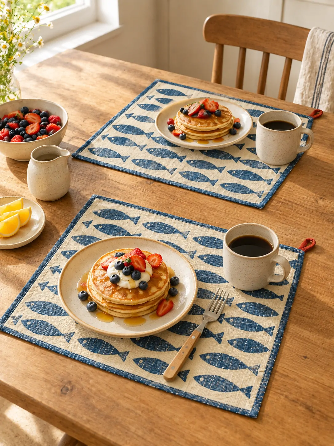 Fish Supper Placemats, Set of 2 on a laid weekend table