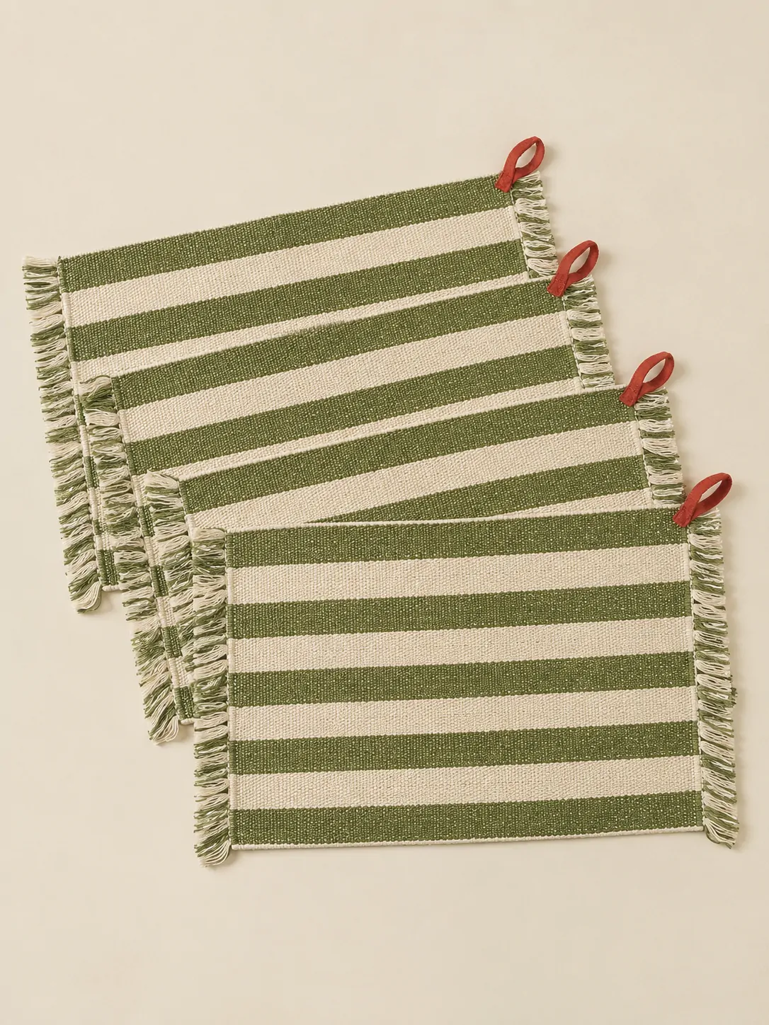 Fringe Stripe Placemats, Set of 4 laid flat, showing every piece in the set