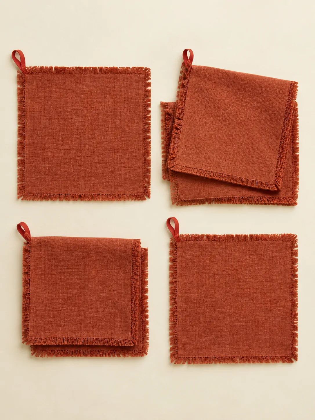 Fringed Napkins, Set of 4 laid flat, showing every piece in the set