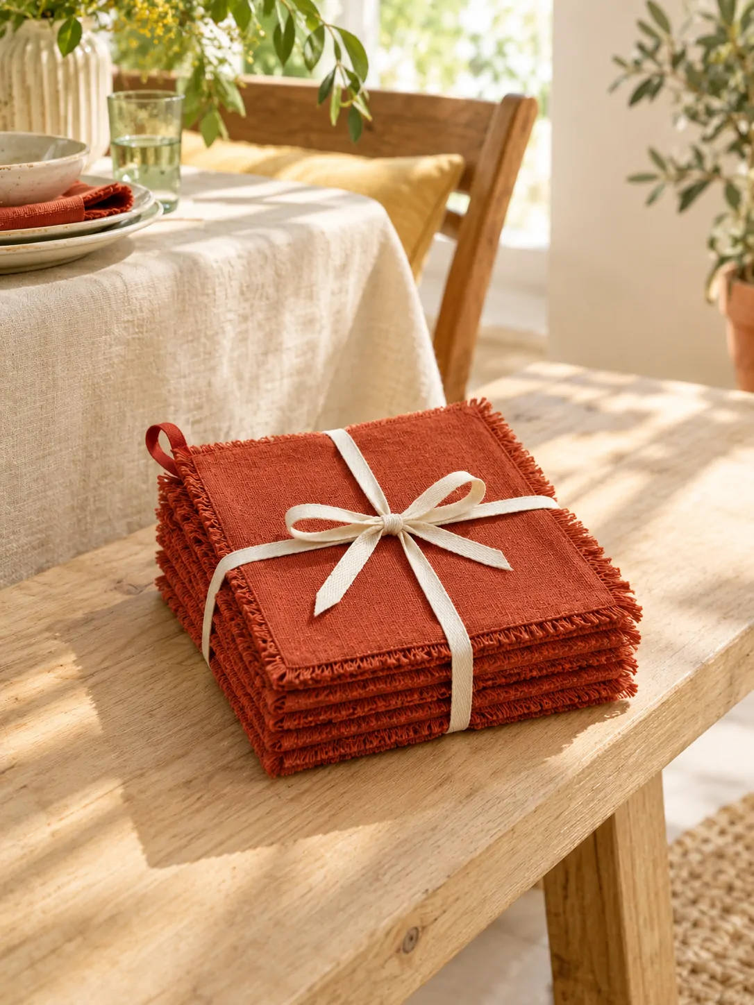 Fringed Napkins, Set of 4 folded