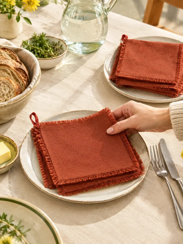 Fringed Napkins, Set of 4 on a laid weekend table