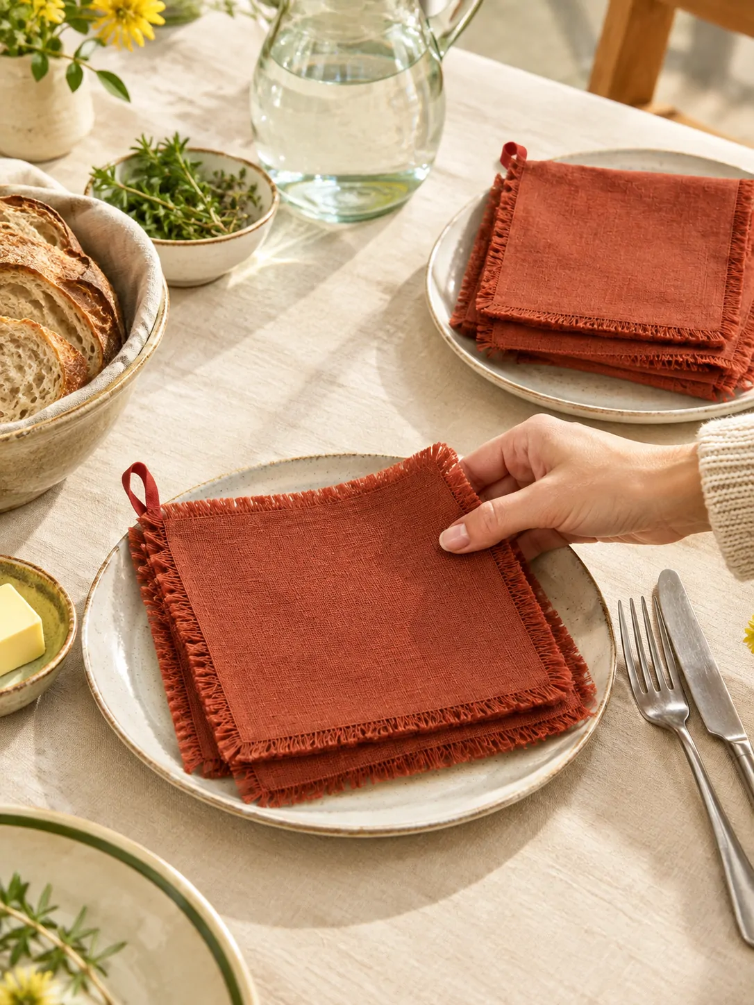Fringed Napkins, Set of 4 on a laid weekend table