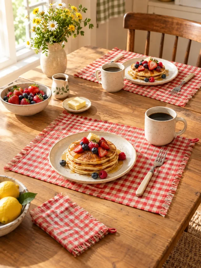 Gingham Placemats, Set of 4 on a laid weekend table