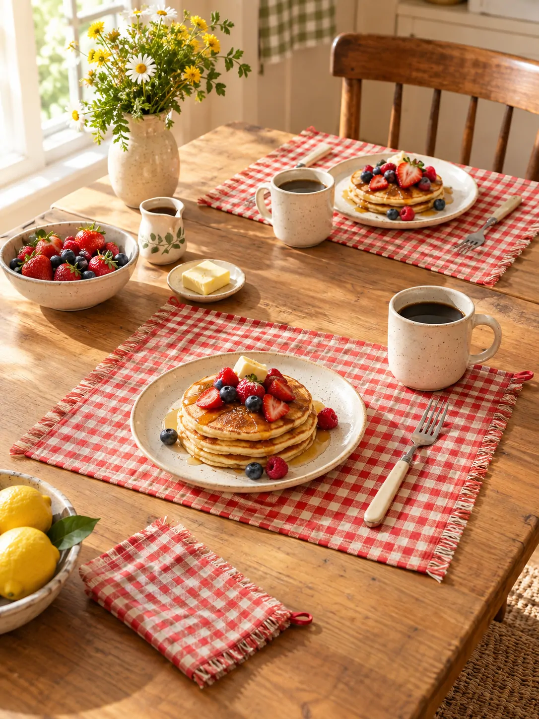 Gingham Placemats, Set of 4 on a laid weekend table