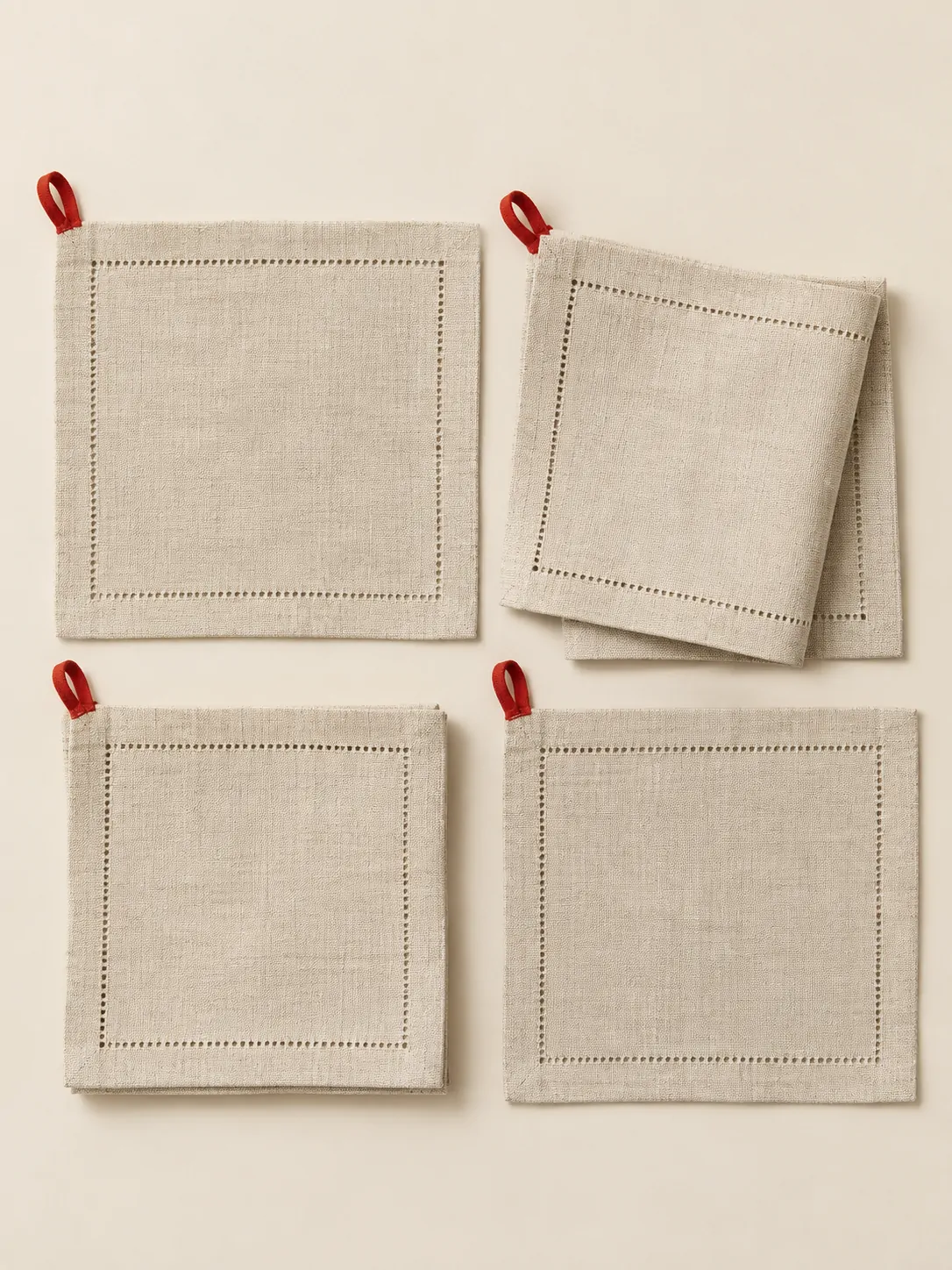 Hemstitch Napkins, Set of 4 laid flat, showing every piece in the set