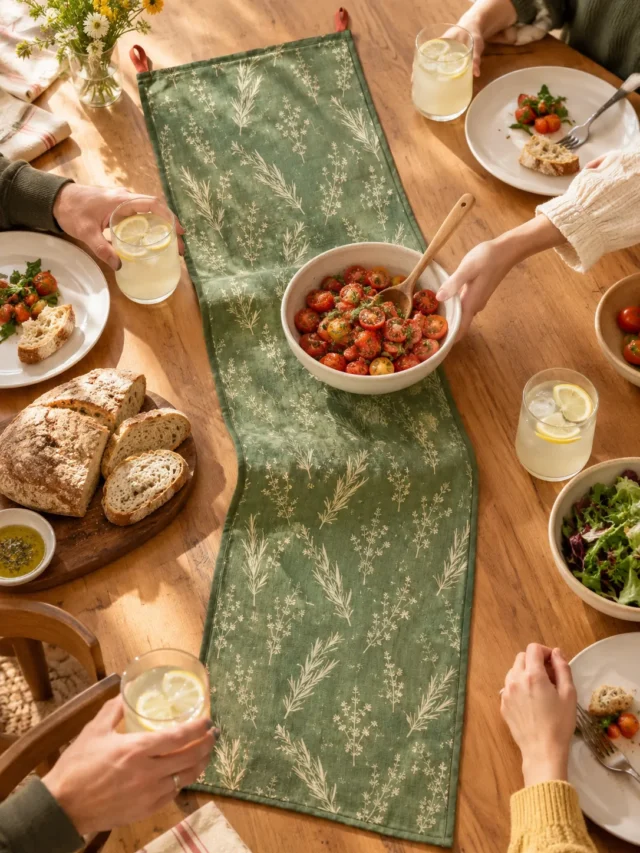 Herb Garden Table Runner on a laid weekend table