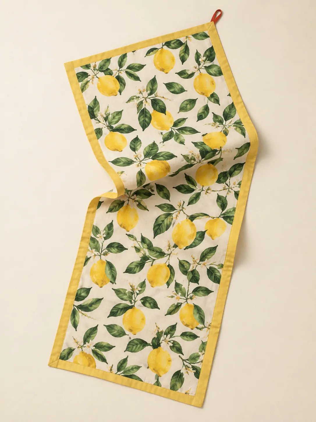Lemon Grove Table Runner laid flat, showing every piece in the set