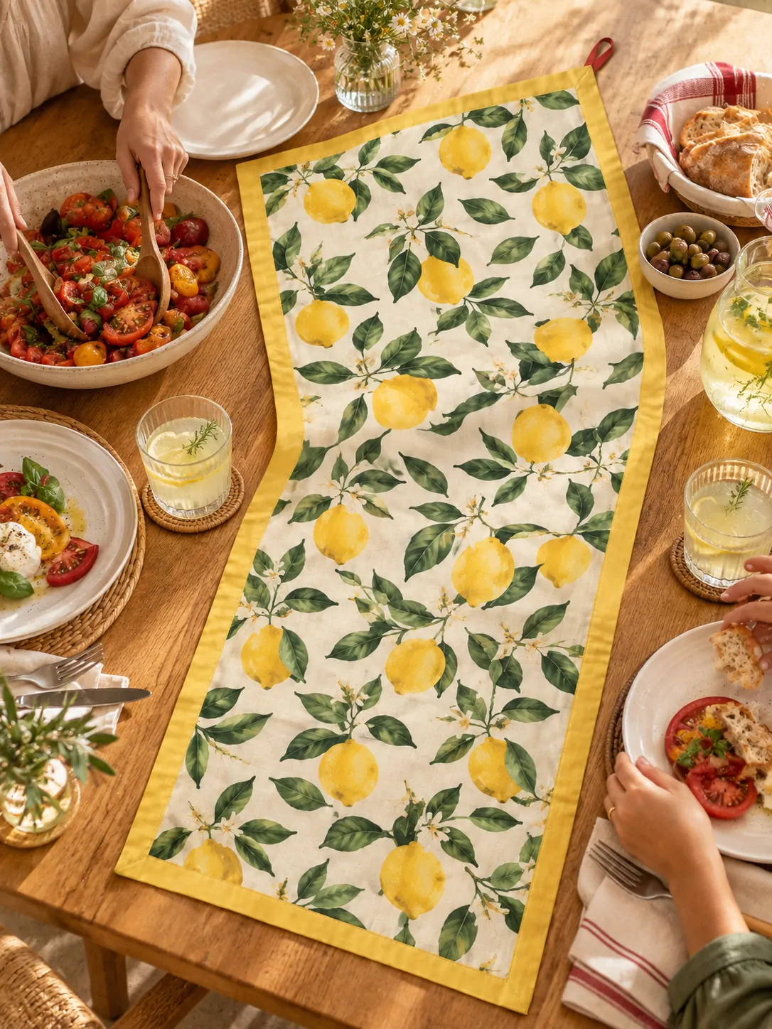 Lemon Grove Table Runner on a laid weekend table
