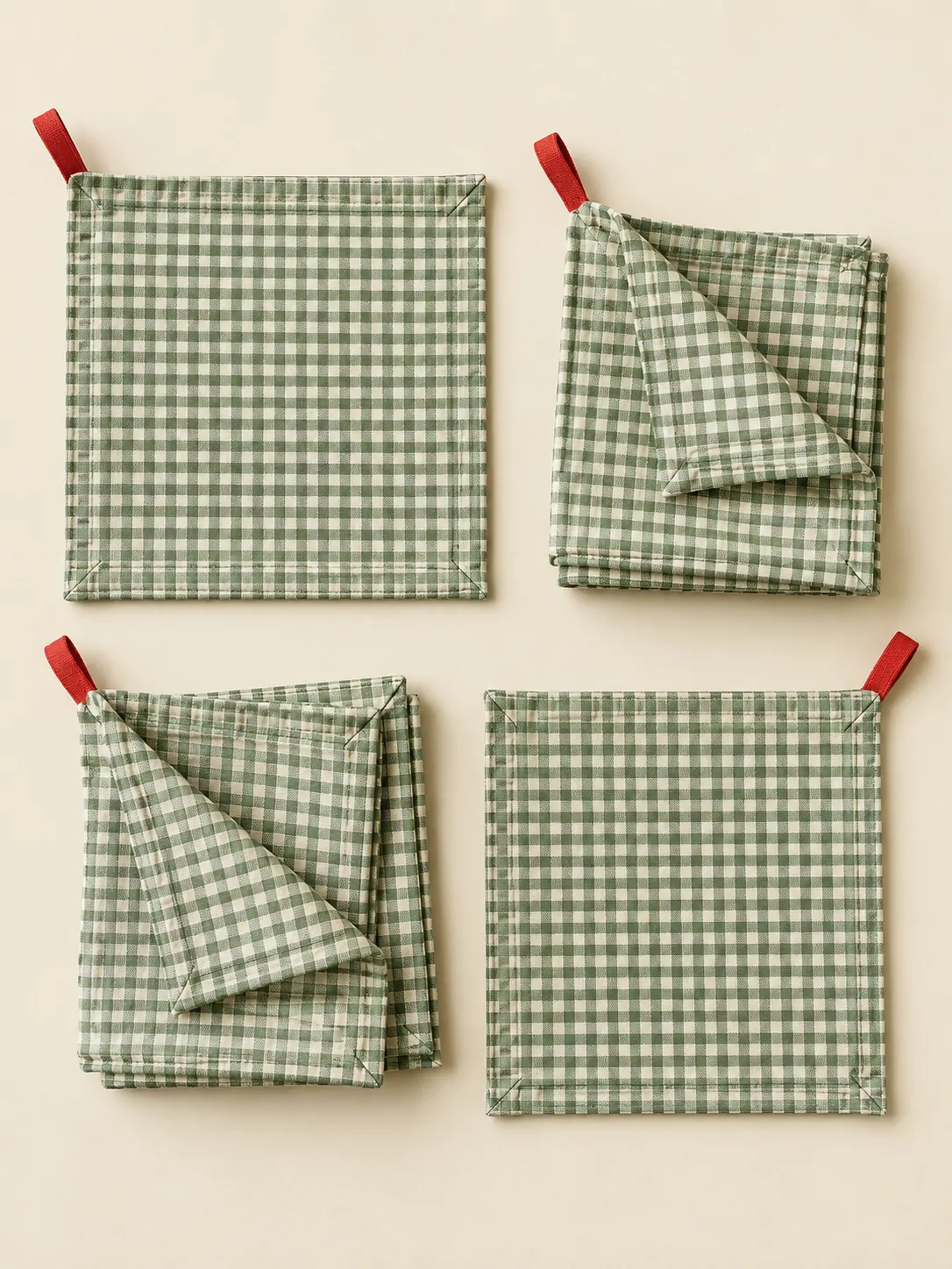 Mini Check Napkins, Set of 4 laid flat, showing every piece in the set