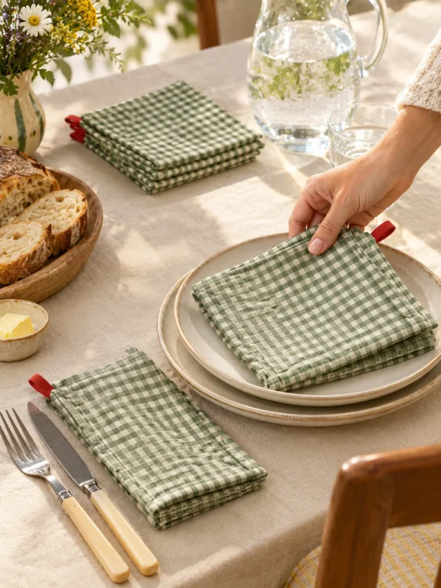 Mini Check Napkins, Set of 4 on a laid weekend table