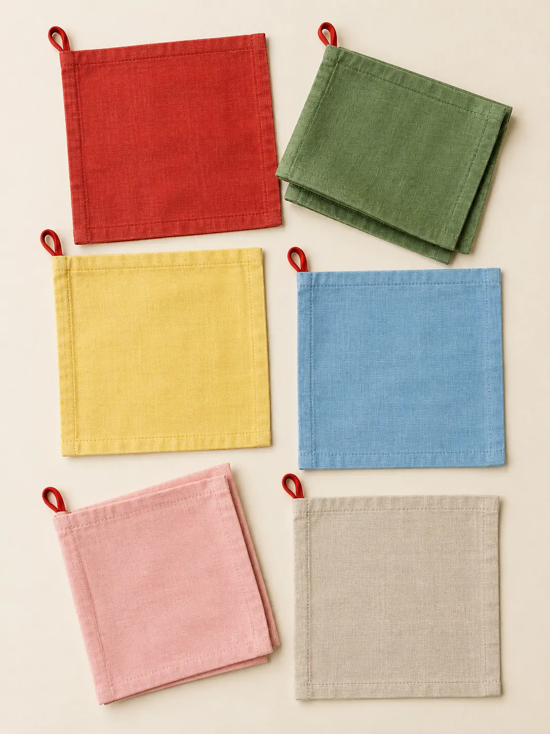 Mismatched Napkins, Set of 6 laid flat, showing every piece in the set