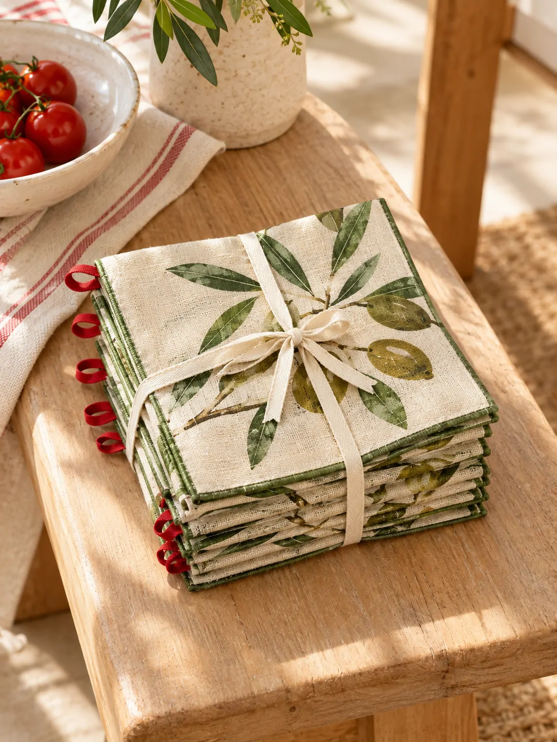 Olive Cocktail Napkins, Set of 6 folded