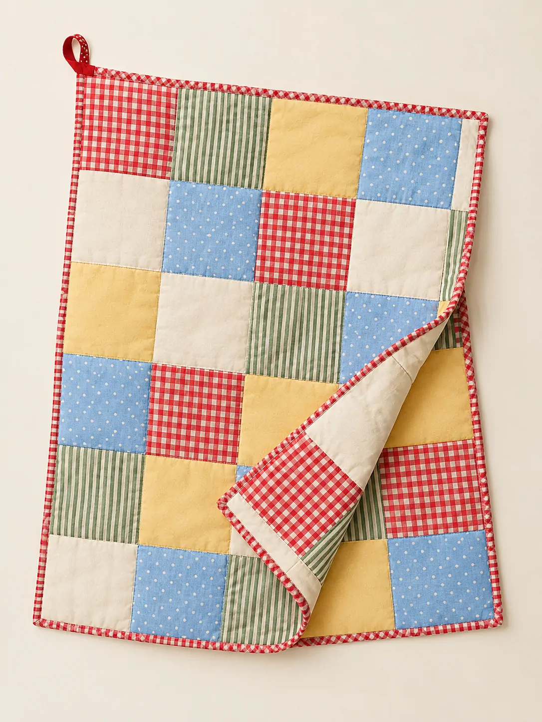Patchwork Picnic Quilt laid flat, showing every piece in the set