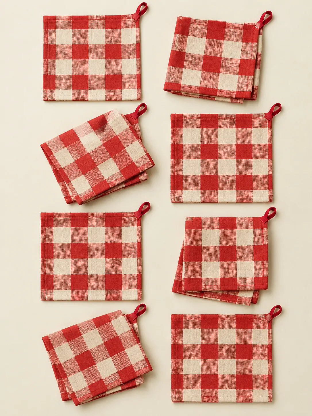 Picnic Check Napkins, Set of 8 laid flat, showing every piece in the set
