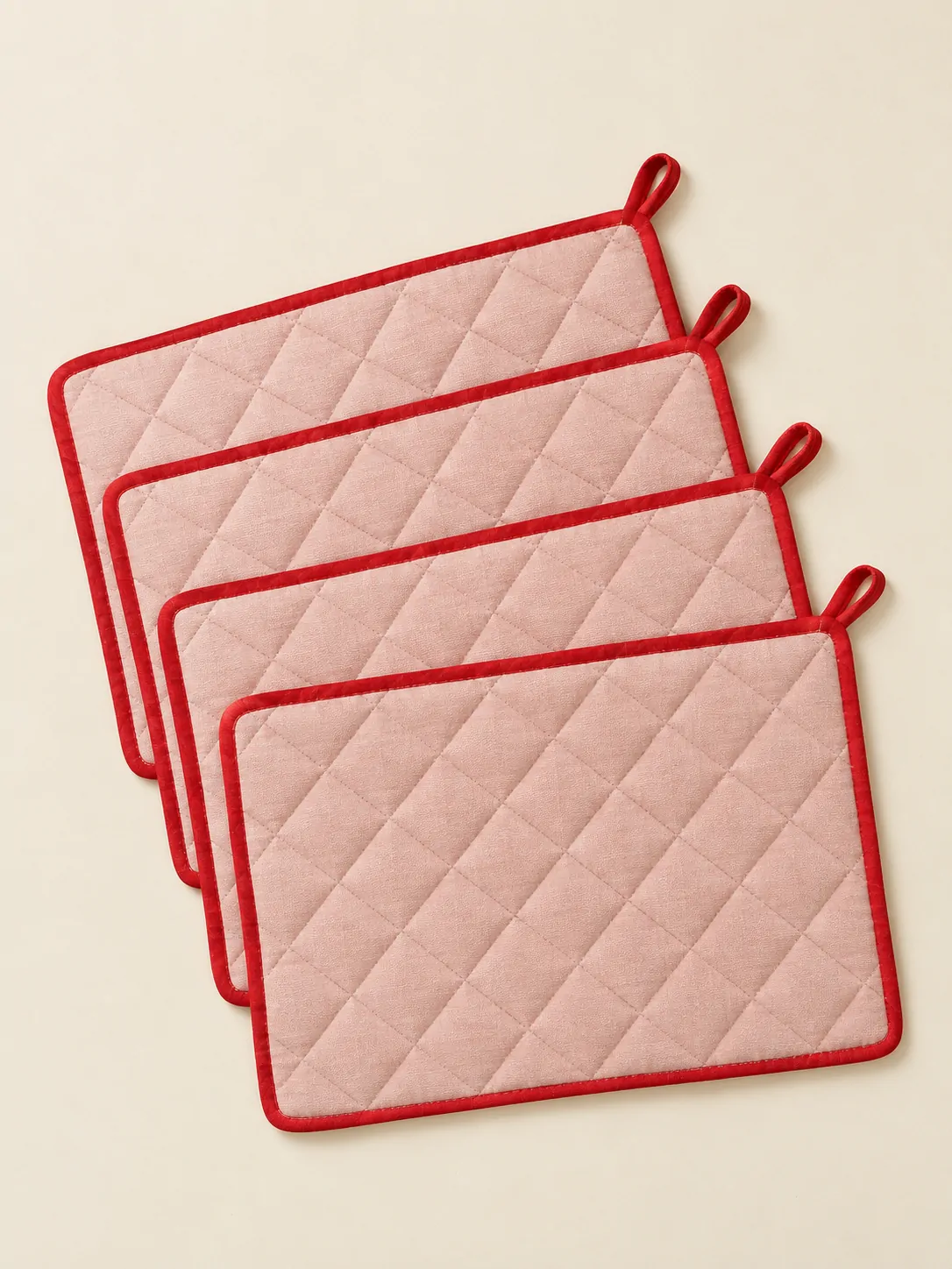 Quilted Diamond Placemats, Set of 4 laid flat, showing every piece in the set
