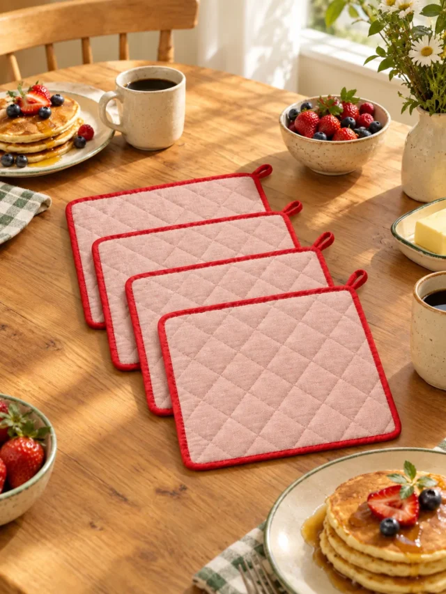 Quilted Diamond Placemats, Set of 4 on a laid weekend table