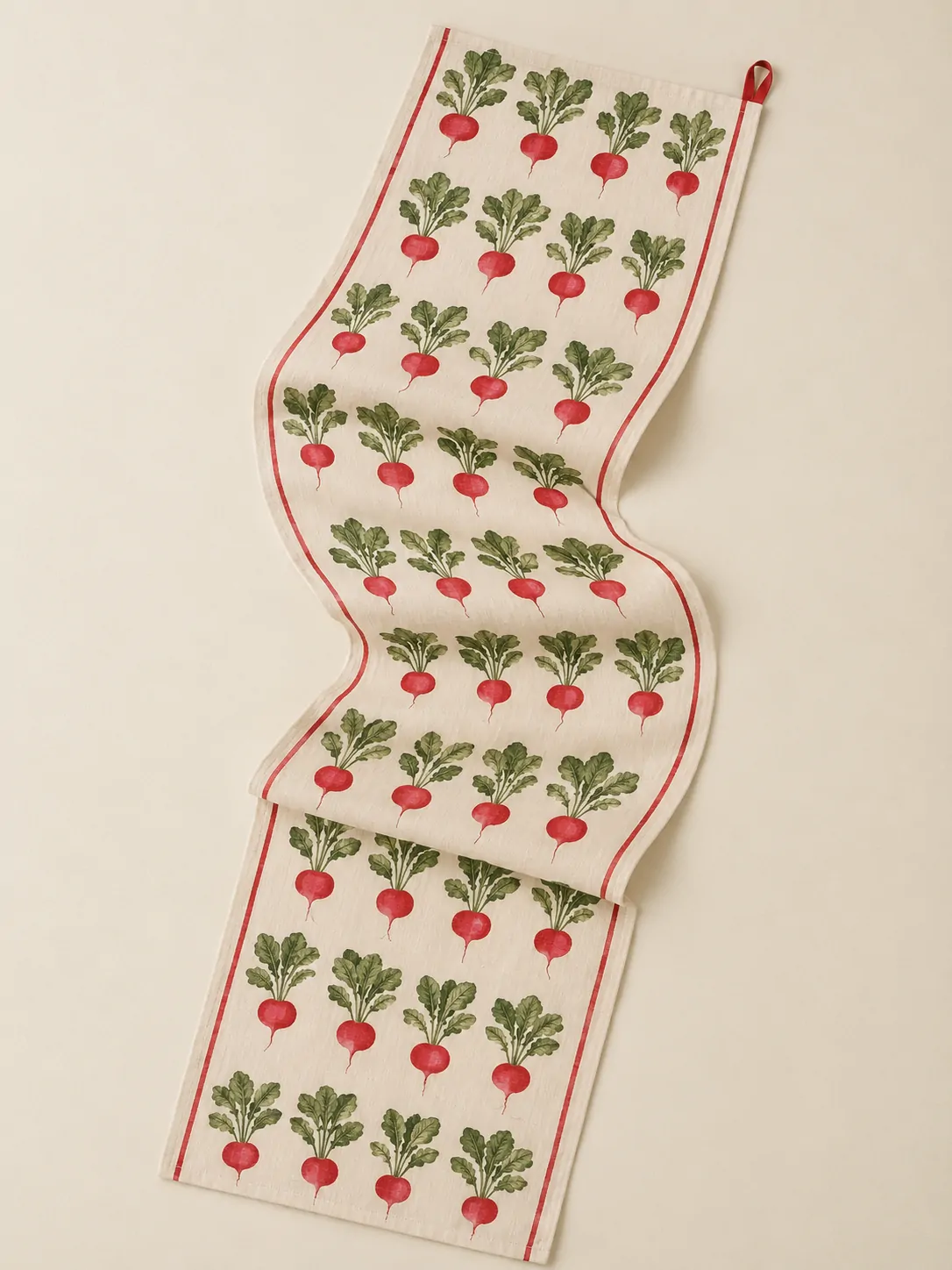 Radish Row Table Runner laid flat, showing every piece in the set