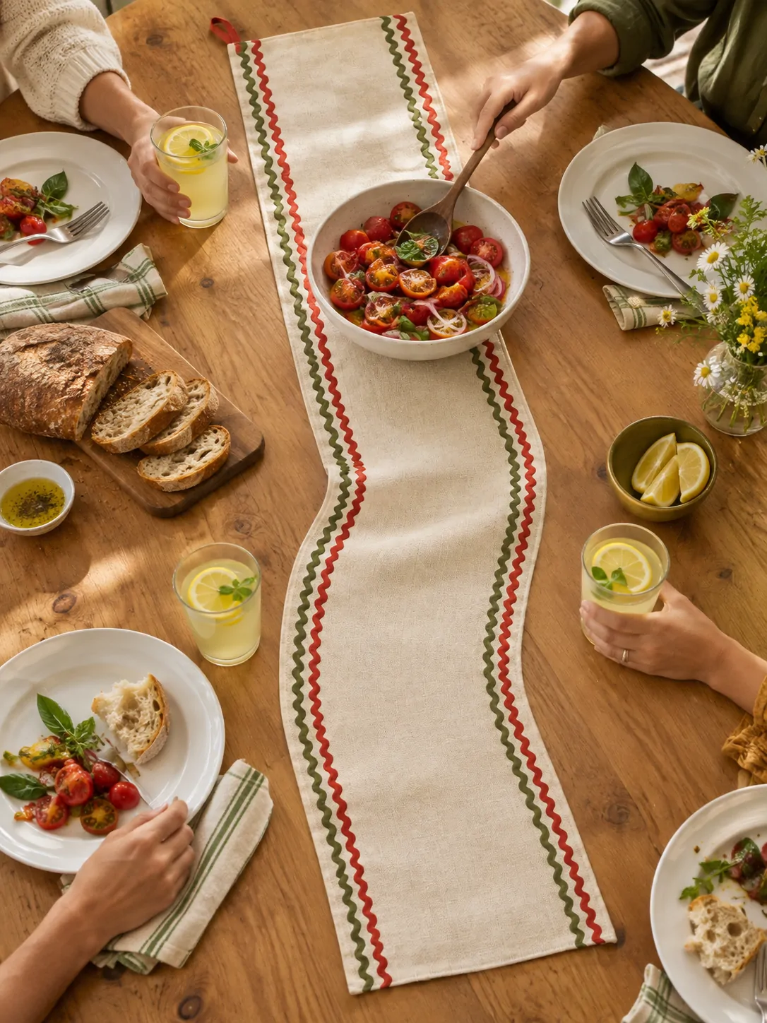 Ric Rac Table Runner on a laid weekend table