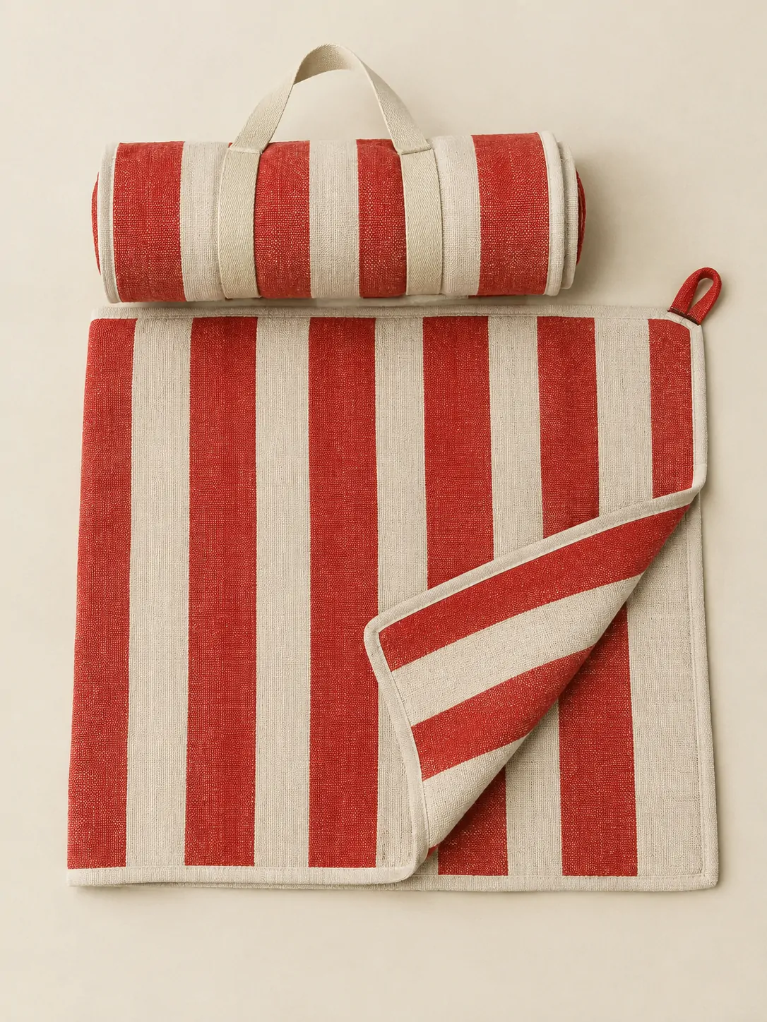 Roll-Up Picnic Blanket with Straps laid flat, showing every piece in the set