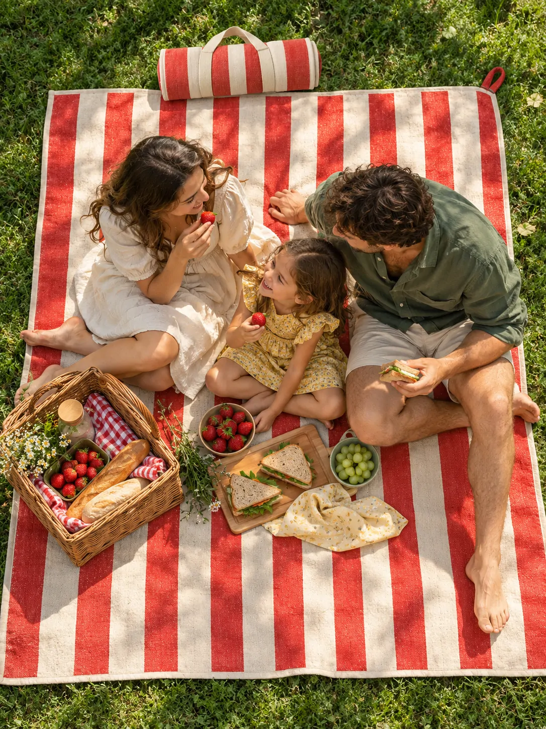 Roll-Up Picnic Blanket with Straps on a laid weekend table