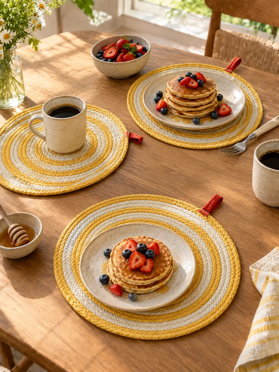 Round Braided Placemats, Set of 4 on a laid weekend table
