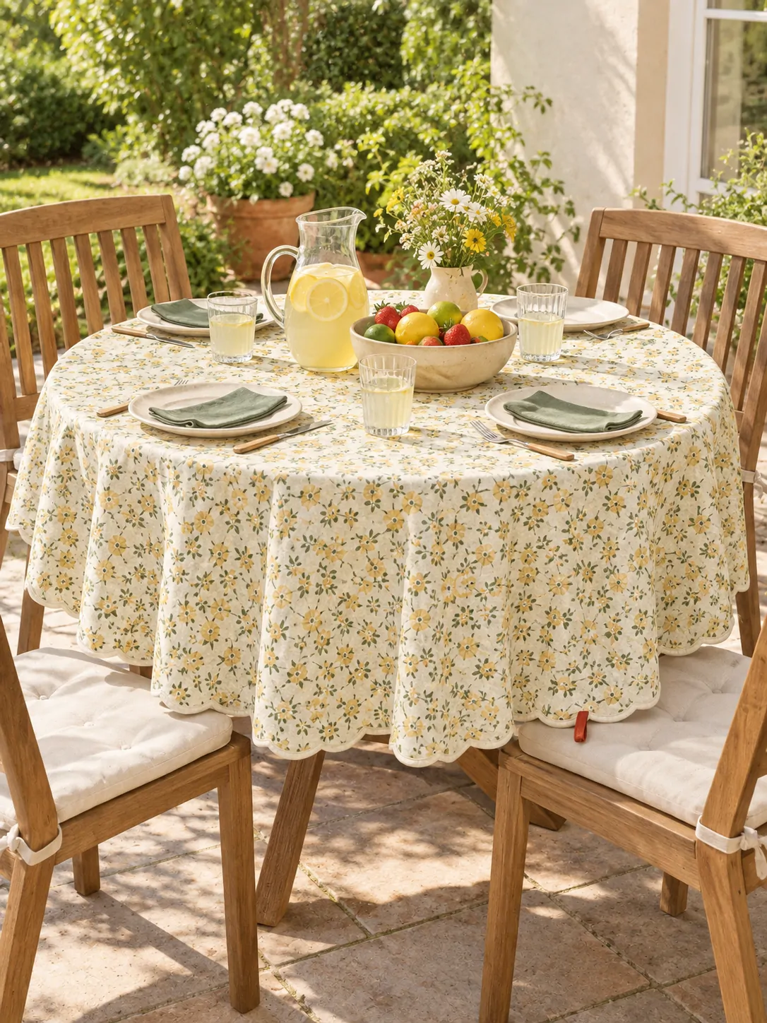 Round Garden Tablecloth on a laid weekend table