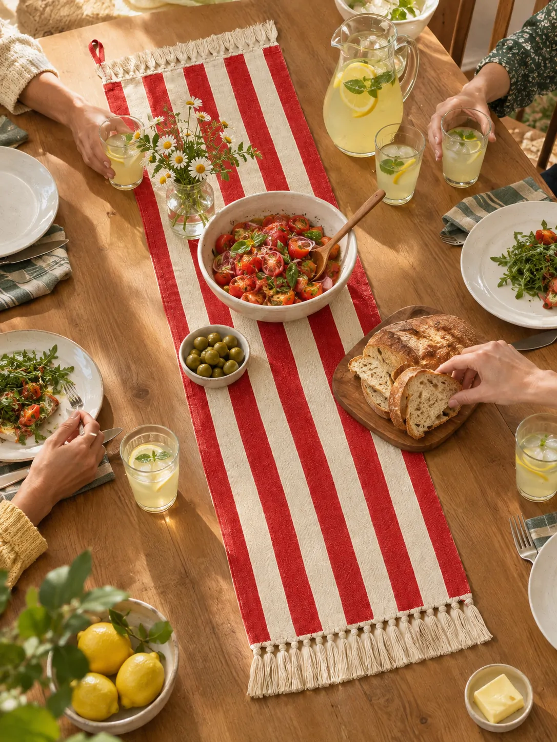 Saturday Stripe Table Runner on a laid weekend table