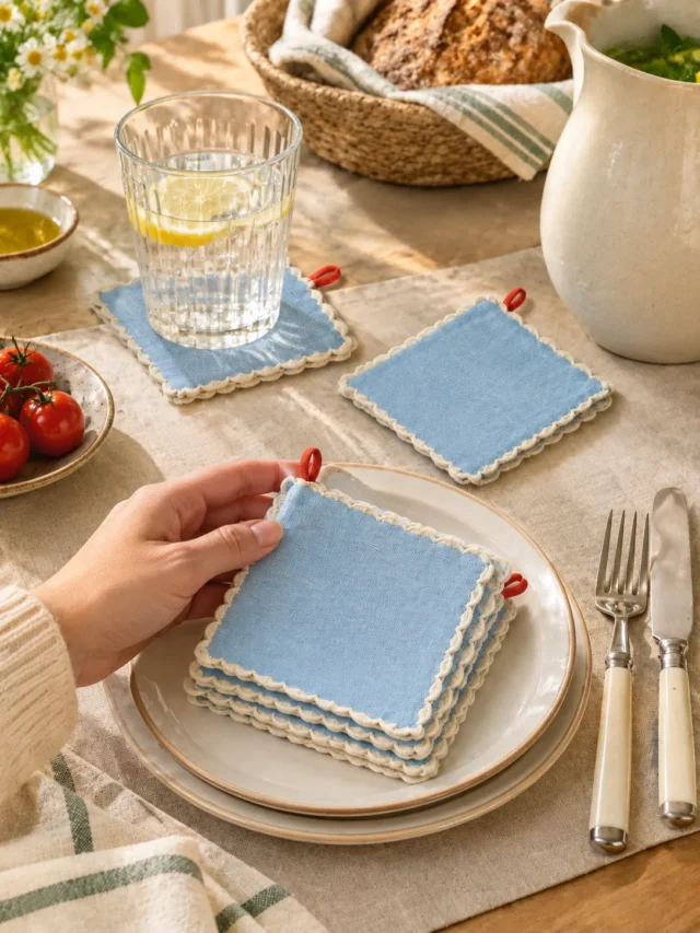 Scallop Napkins, Set of 4 on a laid weekend table