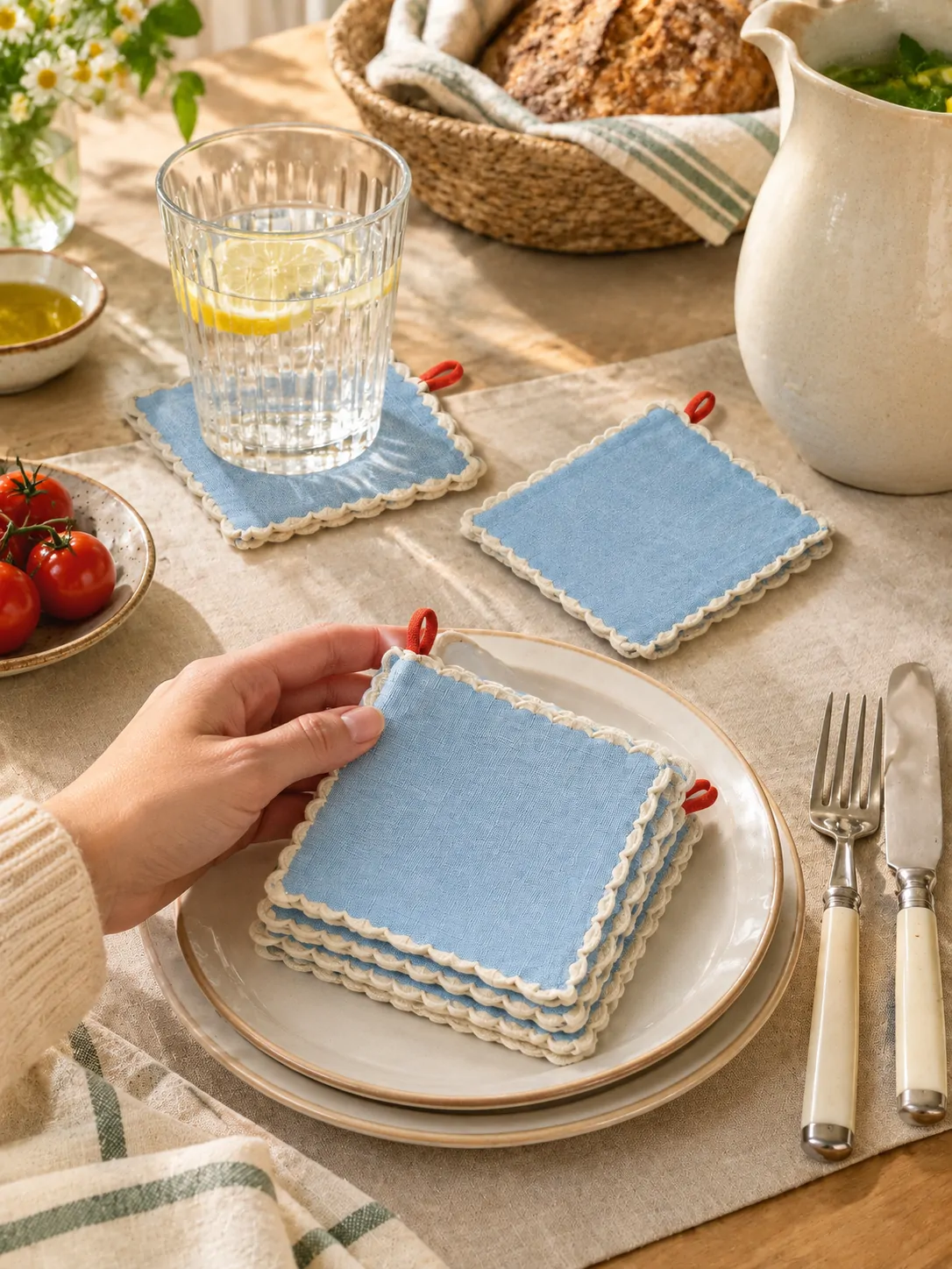 Scallop Napkins, Set of 4 on a laid weekend table