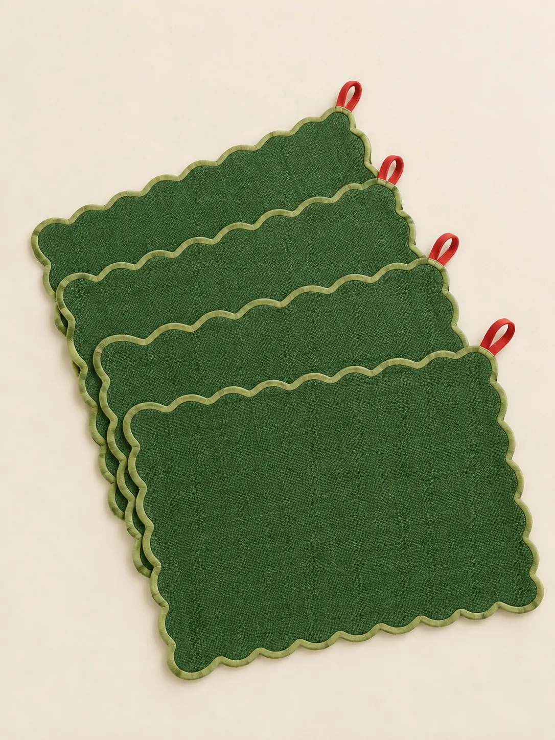 Scallop Placemats, Set of 4 laid flat, showing every piece in the set