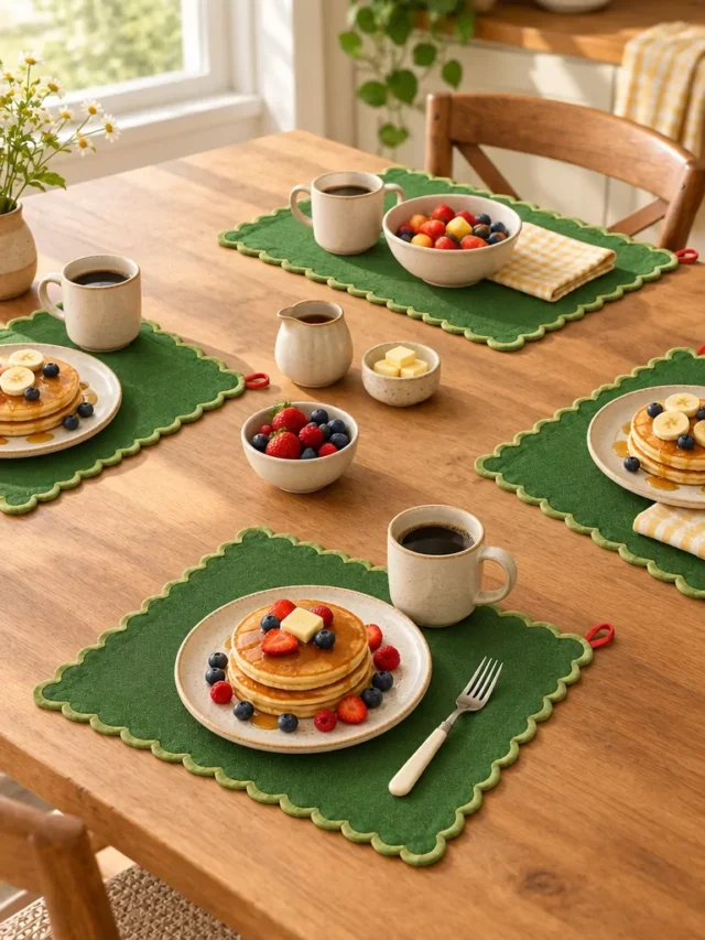 Scallop Placemats, Set of 4 on a laid weekend table