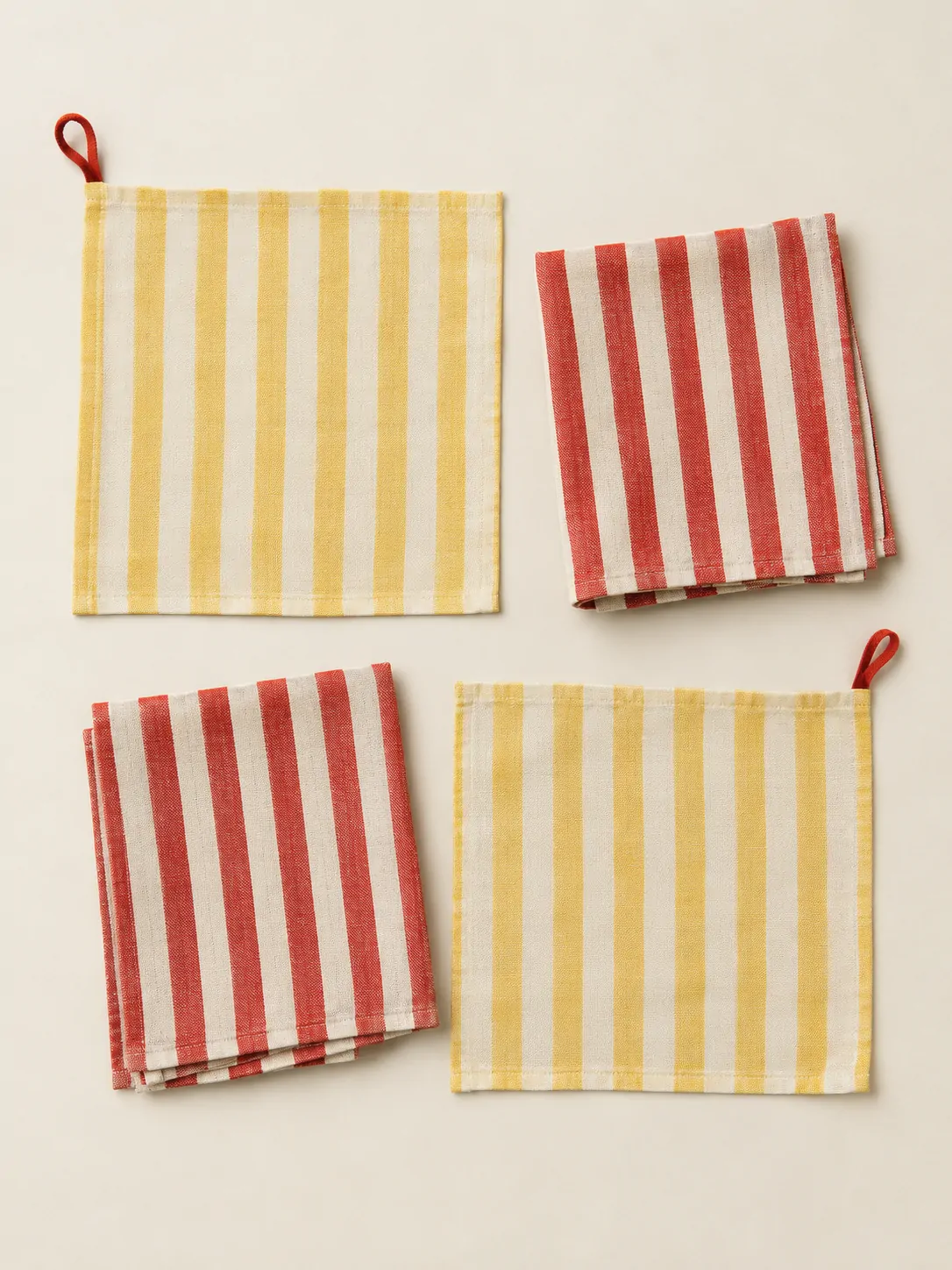 Stripe Duo Napkins, Set of 4 laid flat, showing every piece in the set