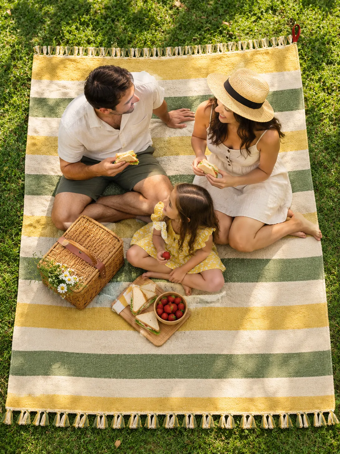 Striped Deck Picnic Blanket on a laid weekend table