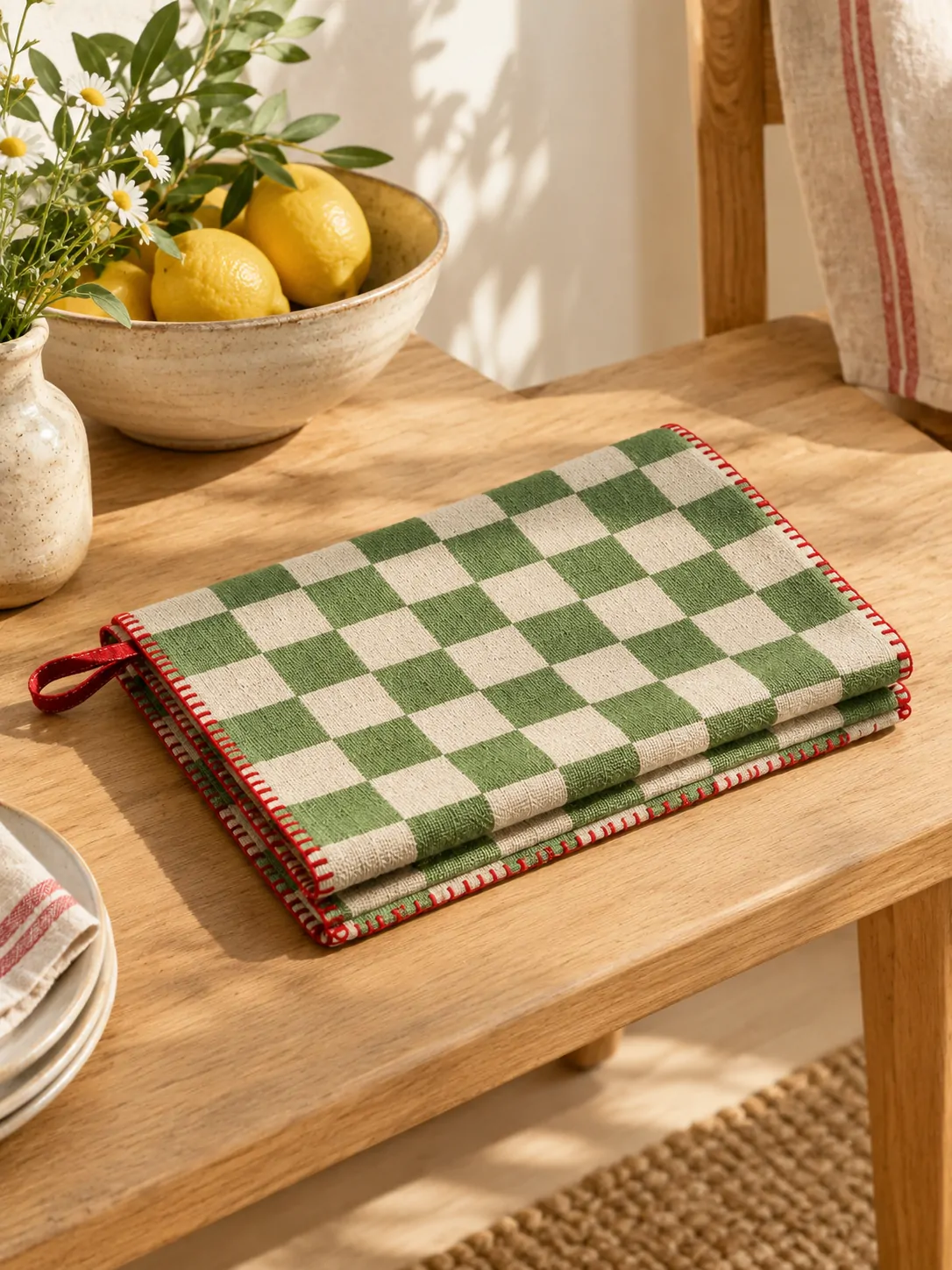 Tile Check Table Runner folded