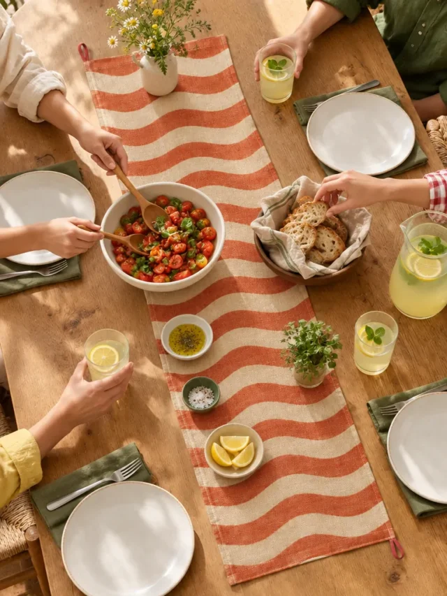 Wave Line Table Runner on a laid weekend table