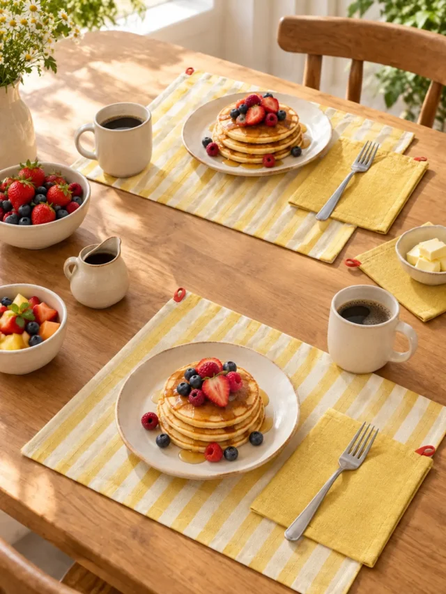Weekend Brunch Set for 4 (4 Placemats + 4 Napkins) on a laid weekend table